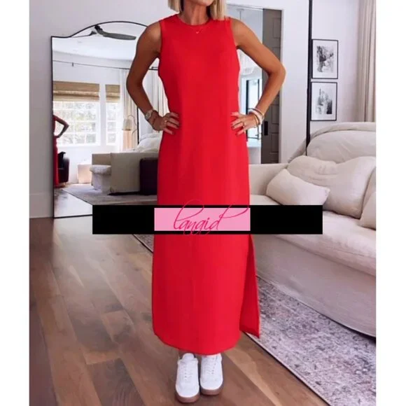 Spanx AirEssentials Sleeveless Maxi Red Long Side Slits Ultra-Soft Sundress 2X - Picture 9 of 14